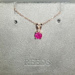 Genuine ruby and diamond accent rose gold necklace